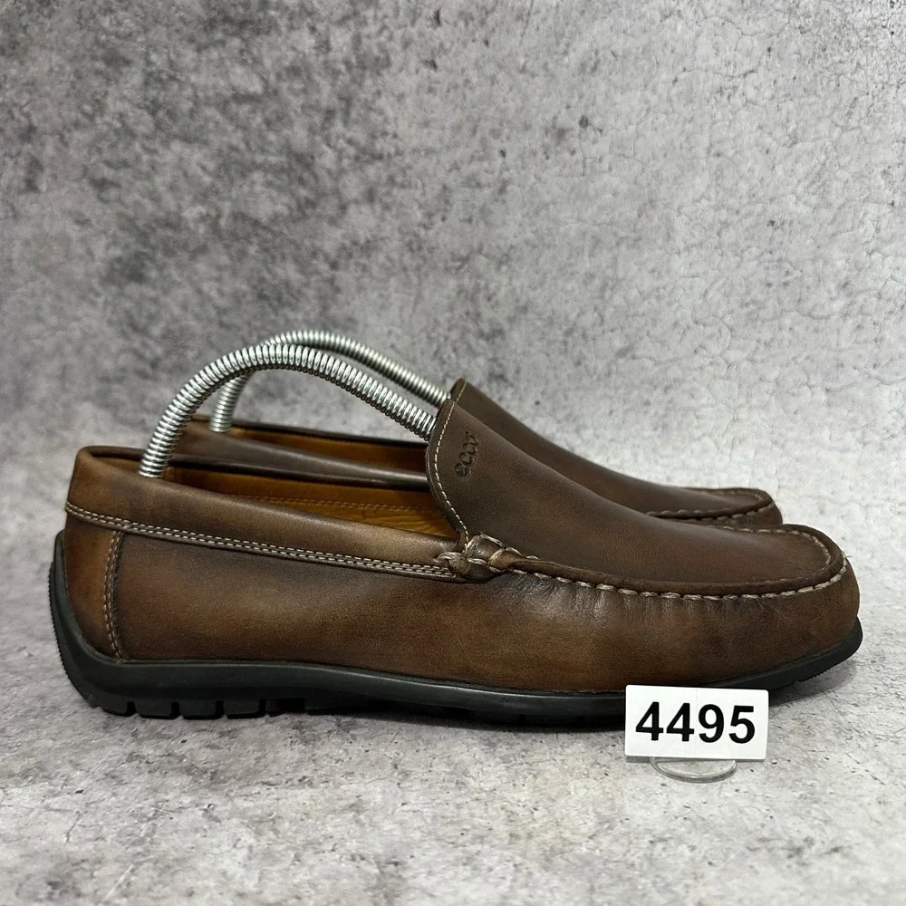 ECCO Classic Moc 2.0 Driving Loafers Men Size 7-7.5 Brown Leather Handsewn Shoes
